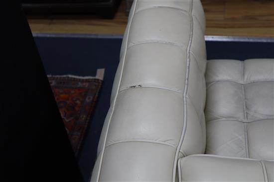 A pair of Josef Hoffmann Kubus ivory leather sofas W.150cm